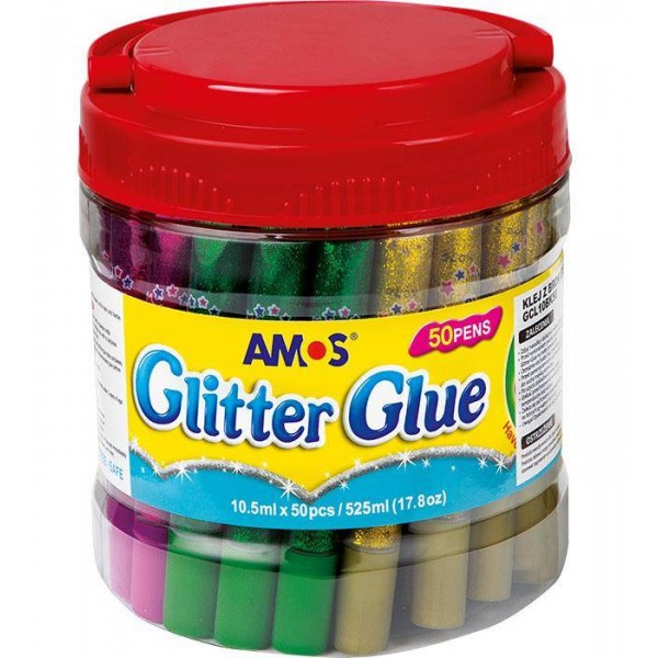 Χρυσόκολλα Glitter Glue Amos 10.5ml βάζο 50τμχ