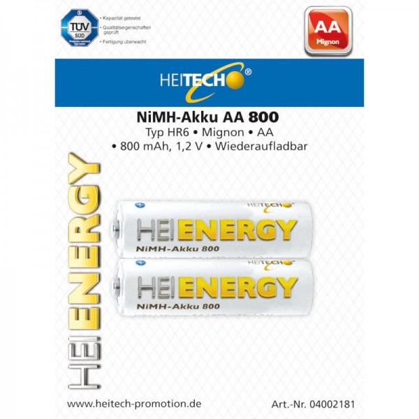 Heitech 04002181 Επαναφορτιζόμενες μπαταρίες Ni-Mh 2 τμχ HR6 Mignon AA 800 mAh 1.2 V