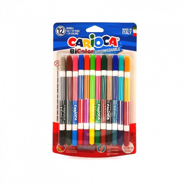 Carioca Bi-Color Πλενόμενοι Μαρκαδόροι Ζωγραφικής με Διπλή Μύτη σε 12 Χρώματα 42265